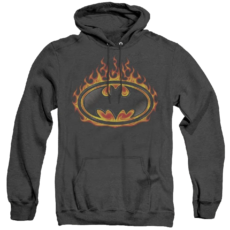 Dc Batman Bat Flames Shield - Heather Pullover Hoodie One Shoulder Top
