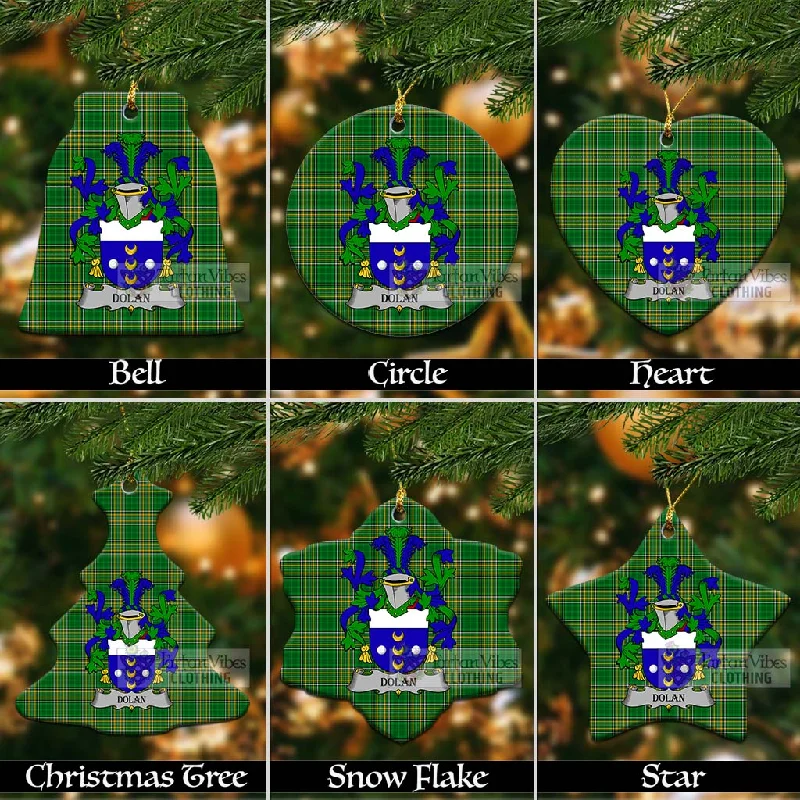 Dolan Irish Clan Tartan Christmas Ceramic Ornament with Coat of Arms Toggle Coat Shawl Collar Coat Notch Collar Coat