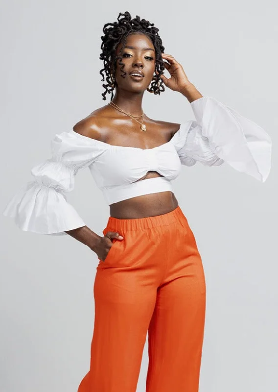 Ambar Women's Crop Top (White) - Clearance Solid Color Striped Floral