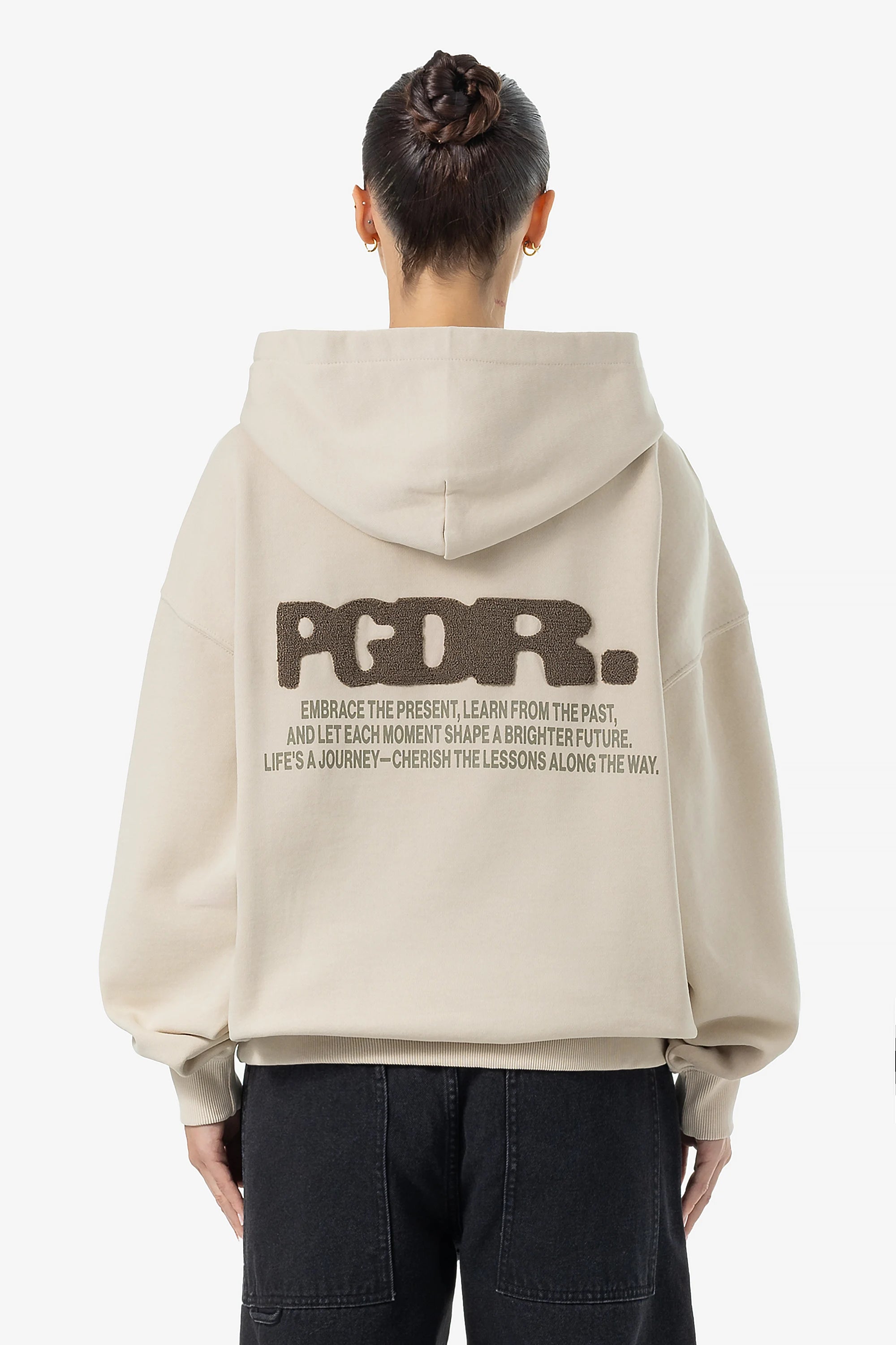 Dee Oversized Hoodie Washed Light Beige Hoodie with Hem Detail Decorative Unique
