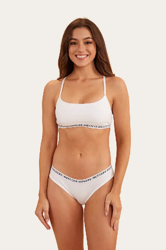 Zoe Womens Crop Top - White Ribbed Striped Patterned