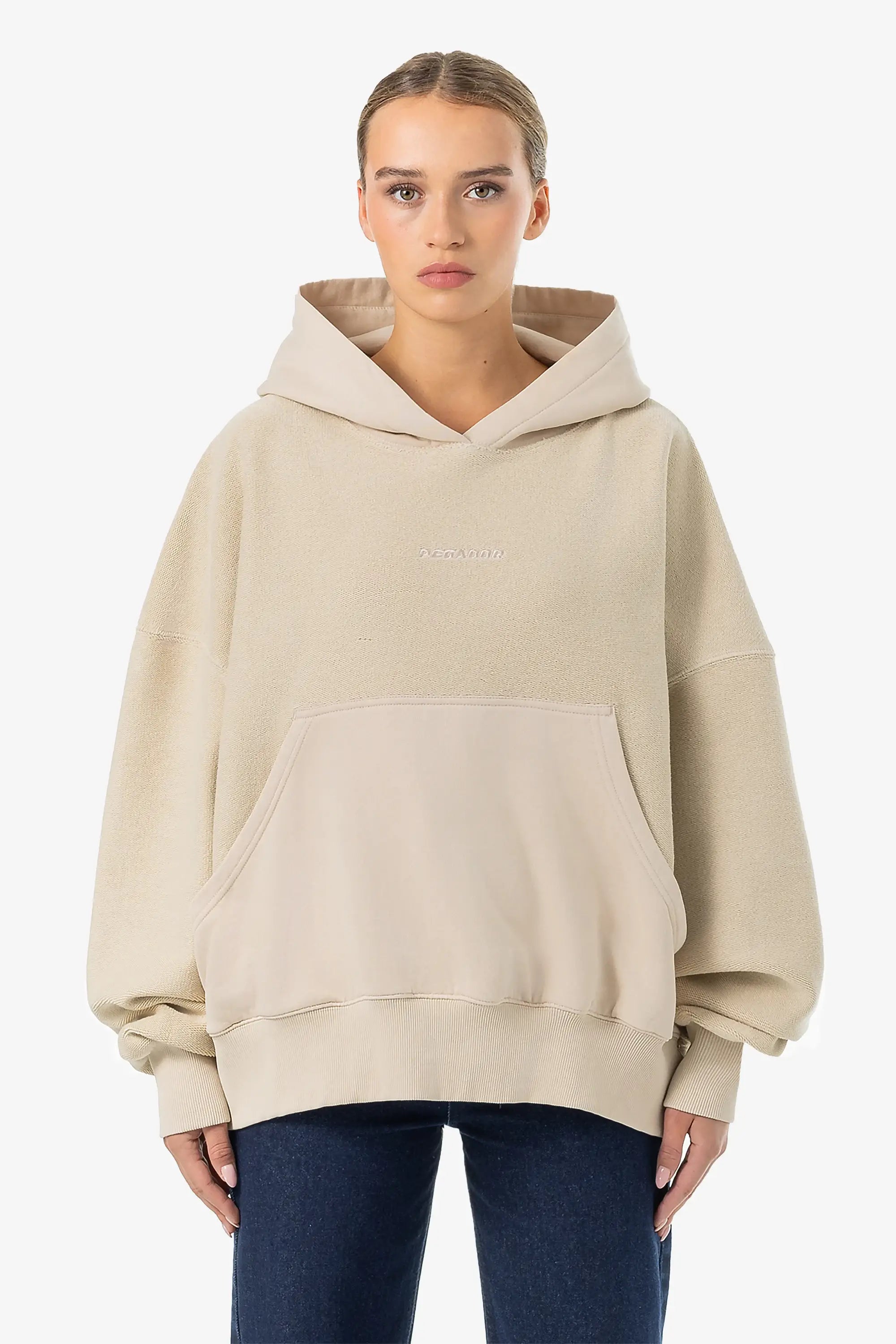 Estela Inside-Out Oversized Hoodie Light Beige Hoodie with Side Slits Relaxed Casual Estela Inside-Out Oversized Hoodie Light Beige Hoodie with Side Slits Relaxed Casual