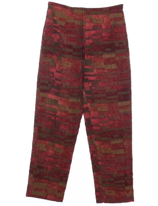 Tapered Maroon, Khaki & Brown Patterned Trousers - W28 L29 Trousers Solid Black