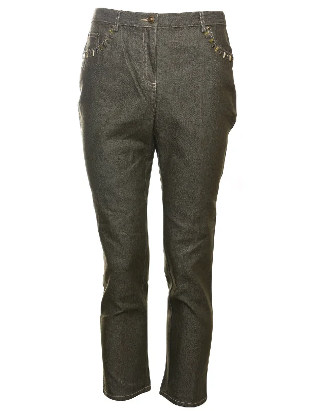 Dark Wash Beaded Denim Trousers - W32 L28 Trousers Polka Dot Cute