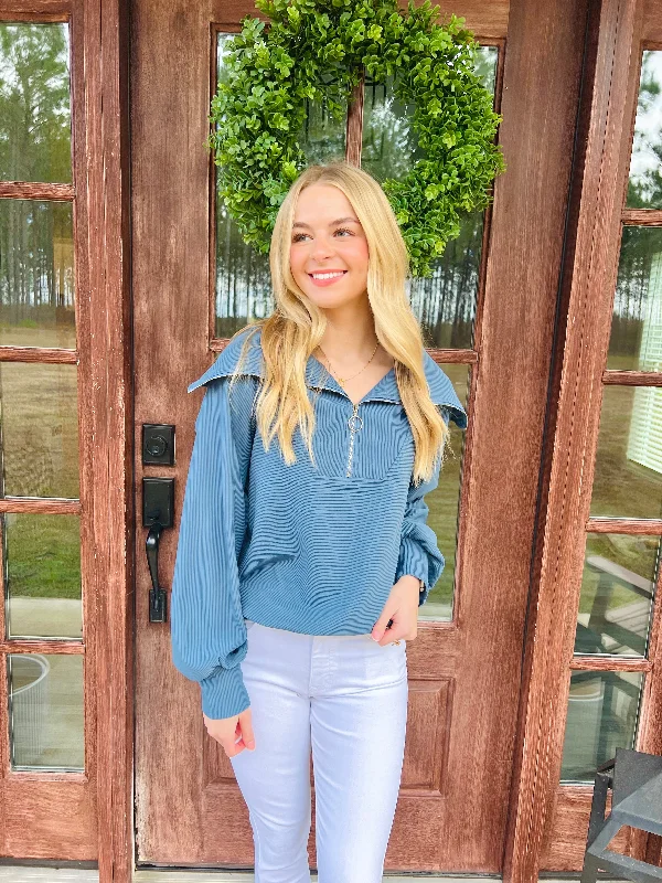 Elizabeth Pullover in Dusty Blue Boyleg Sleeve Pullover
