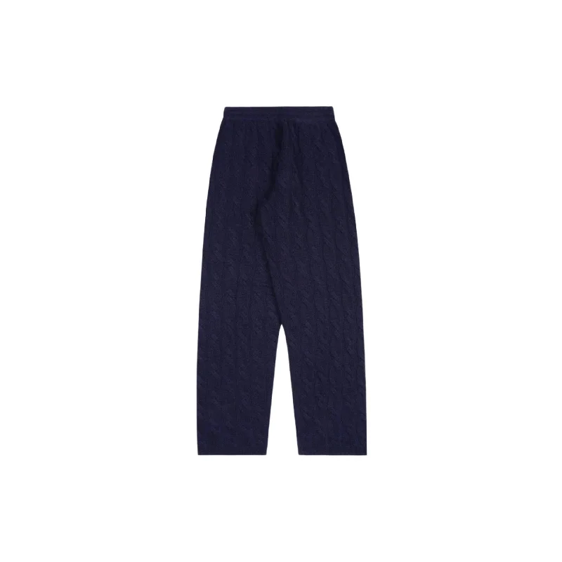 SRC Cable-knit Cashmere Trousers (Navy) Trousers Flared Retro