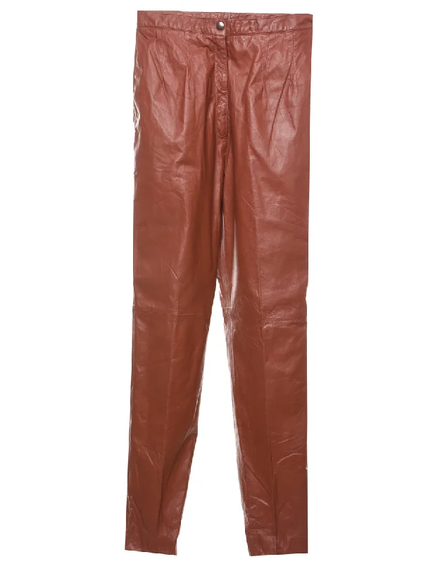 High Waist Maroon Vintage Leather Trousers - W26 L30 Trousers Designer Luxury