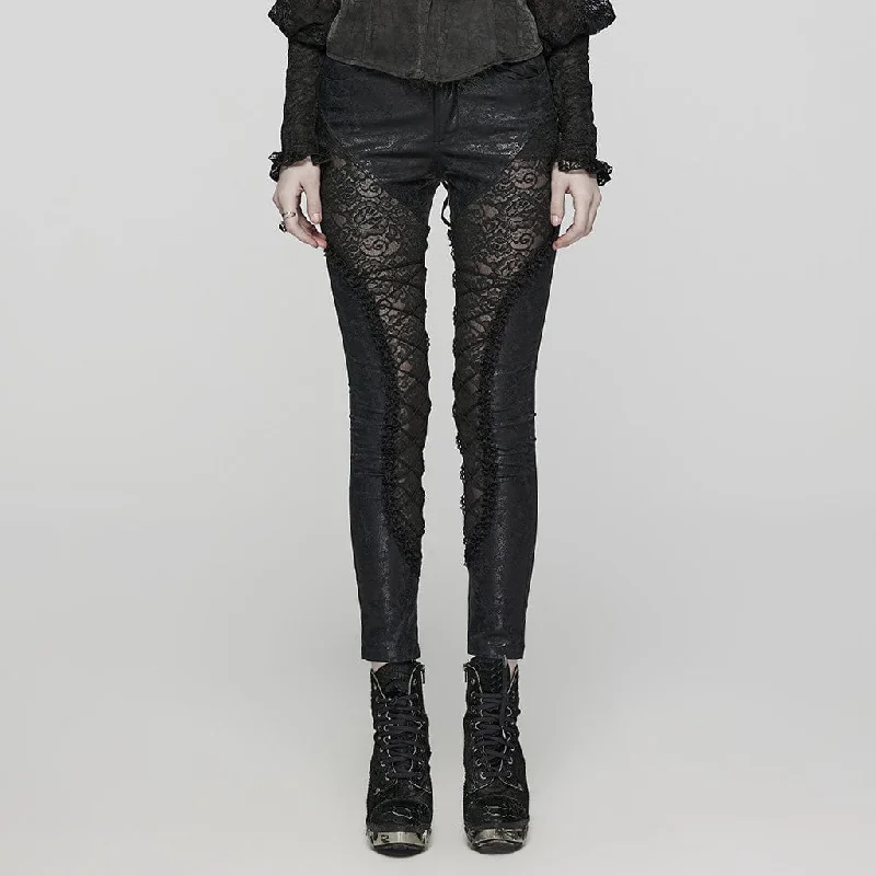 Women's Gothic Lace Lace-Up Leggings Trendy Spandex Leggings