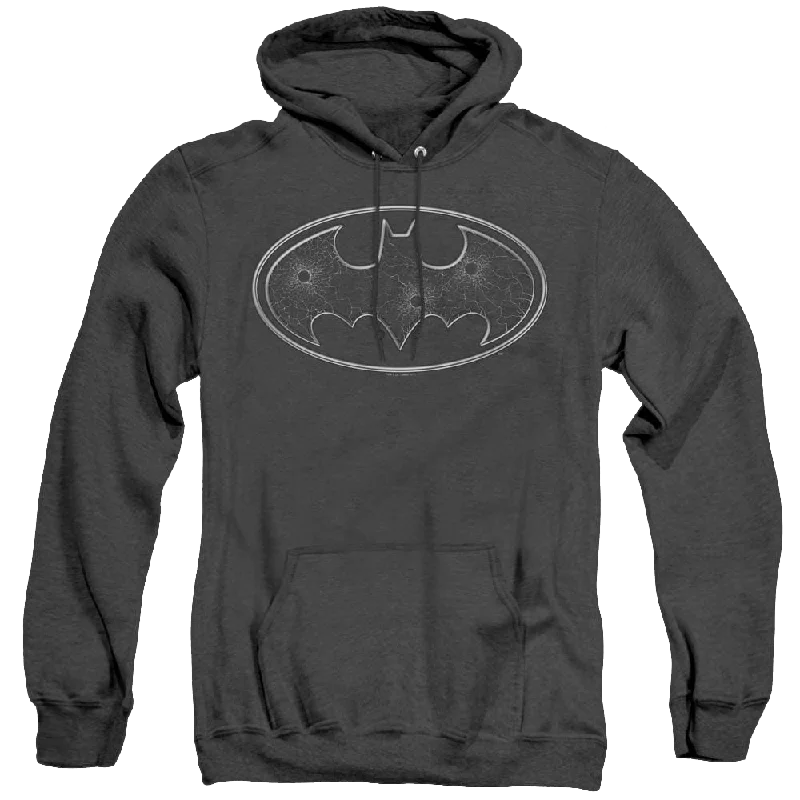 Dc Batman Glass Hole Logo - Heather Pullover Hoodie Plunging Neck Pullover