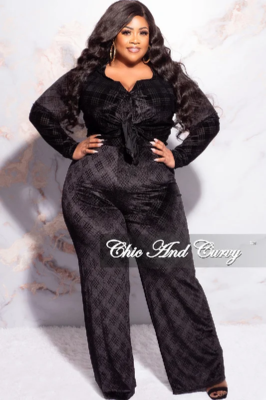 Final Sale Plus Size 2pc Velvet Crop Top and Pants Set in Black Chenille Blend Fleece Blend Nylon Blend Final Sale Plus Size 2pc Velvet Crop Top and Pants Set in Black Chenille Blend Fleece Blend Nylon Blend