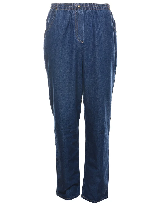 High Waist Dark Wash Denim Trousers - W28 L30 Trousers Striped Patterned
