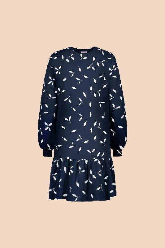 Ruffle Sweatshirt Dress Indigo Wind Hoodie with Tied Waist Feminine Flattering