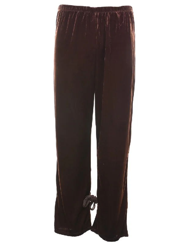 Dark Brown Elasticated Waist Velour Trousers - W32 L30 Trousers Seasonal Trendy
