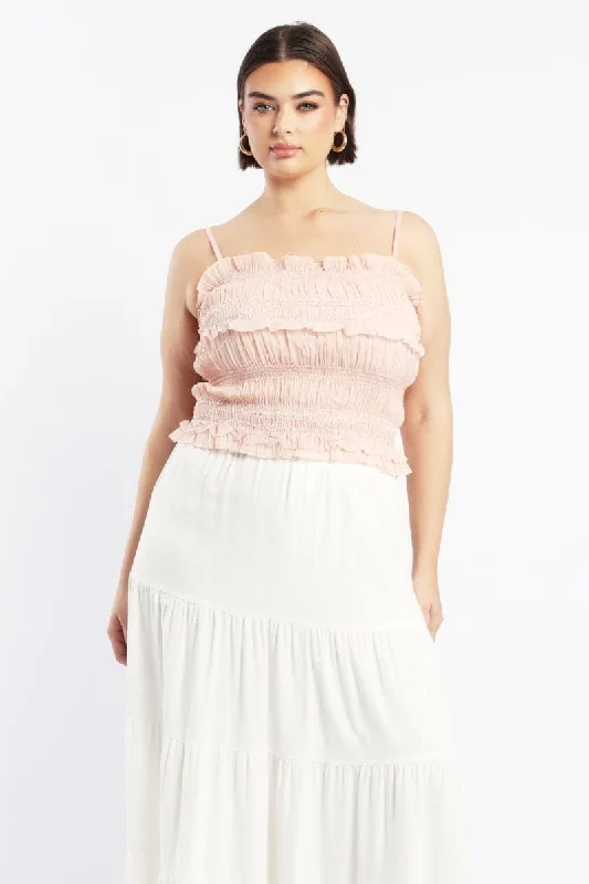 Pink Crop Top Sleeveless Ruched Sequin Pleat Fashionable Trendy Casual
