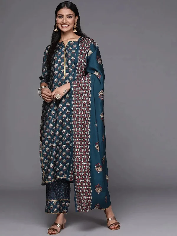 Blue Printed Silk Blend Straight Kurta With Trousers & Dupatta Chinos Cotton Straight Leg Blue Printed Silk Blend Straight Kurta With Trousers & Dupatta Chinos Cotton Straight Leg