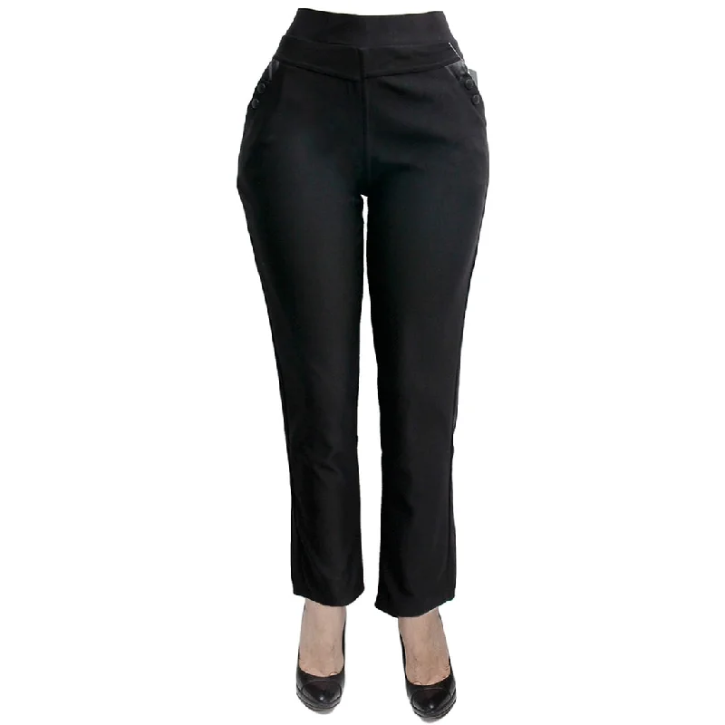 Button Pocket Leggings  Black, Plus Comfortable Stretch Leggings