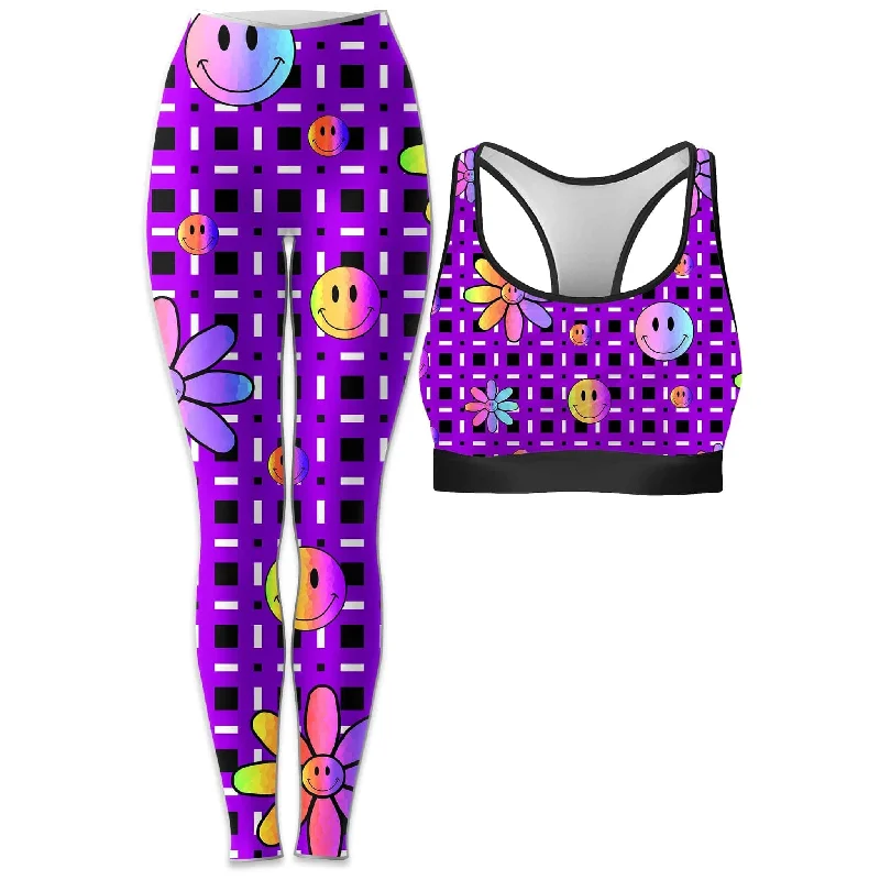 Happiness On Purple Rave Bra and Leggings Combo Comfortable Yoga Tights Leggings