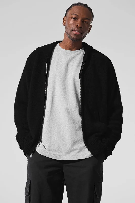 New Class Cashmere Full Zip Hoodie - Black Hoodie with Metallic Shiny Futuristic