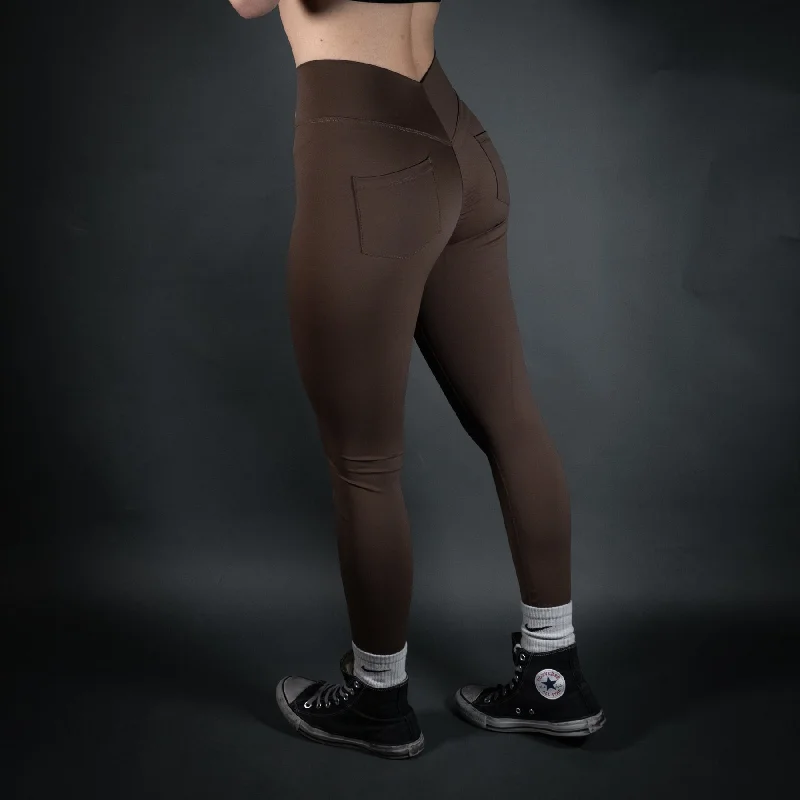 Reborn V - Waist Leggings | Mocha Trendy High-Compression Leggings