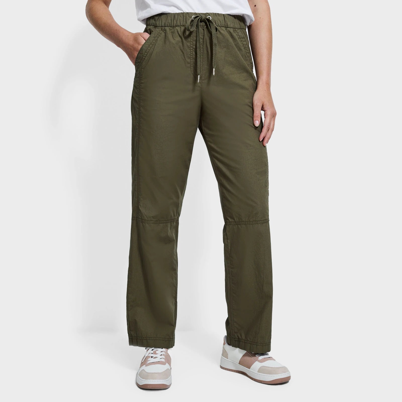 Ex Store Ladies Khaki Drawstring Poplin Straight Leg Trousers Trousers sophisticated sleek Ex Store Ladies Khaki Drawstring Poplin Straight Leg Trousers Trousers sophisticated sleek