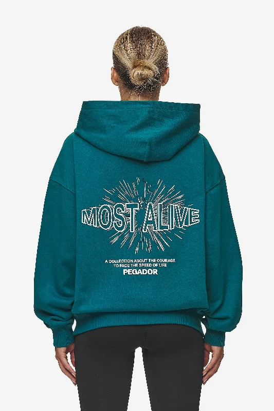 Nisa Oversized Hoodie Washed Urban Turquoise Hoodie with Hem Raw Edge Edgy Unfinished Nisa Oversized Hoodie Washed Urban Turquoise Hoodie with Hem Raw Edge Edgy Unfinished