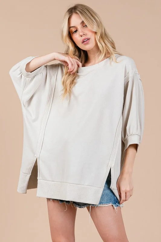 Hazel Blues® | Ces Femme Side Slit Drop Shoulder Puff Sleeve Sweatshirt Hoodie with Neon Bright Vibrant Hazel Blues® | Ces Femme Side Slit Drop Shoulder Puff Sleeve Sweatshirt Hoodie with Neon Bright Vibrant