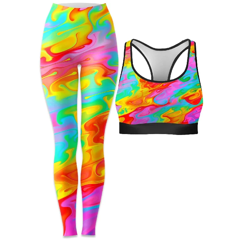 Summer Solstice Rave Bra and Leggings Combo Trendy Color Block Leggings