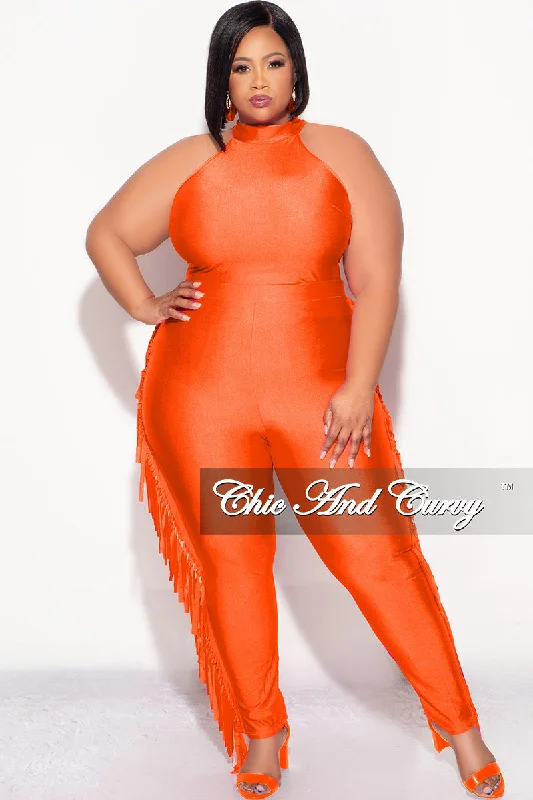 Final Sale Plus Size 2pc Fringe Legging Set with Crop Top in Orange Ribbed Striped Patterned Final Sale Plus Size 2pc Fringe Legging Set with Crop Top in Orange Ribbed Striped Patterned