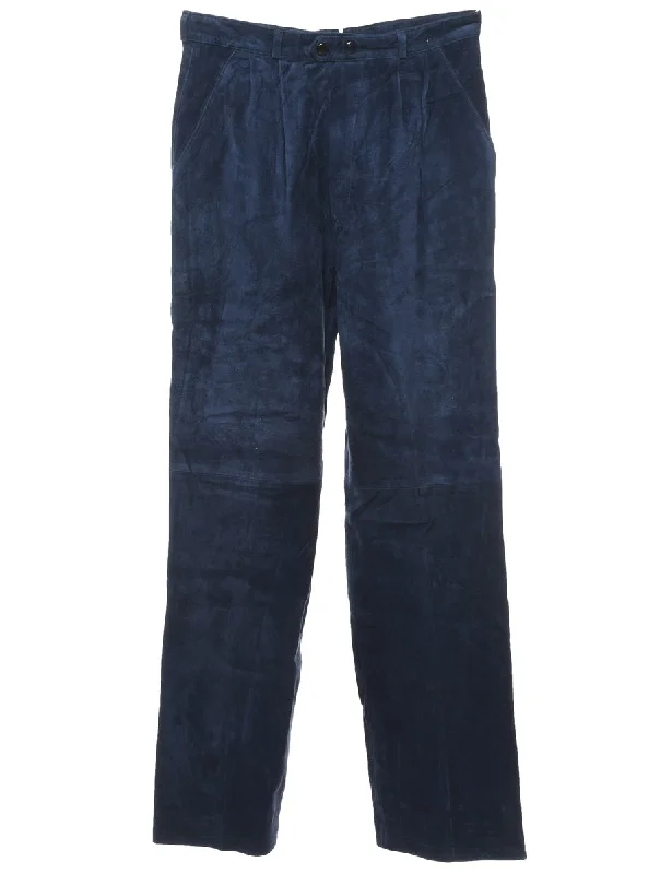 Navy Classic Suede Trousers - W28 L30 Trousers Handmade Artisanal