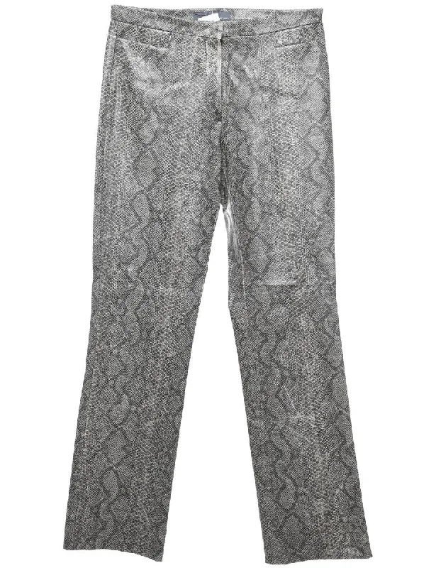 Snakeskin Pattern Grey Y2K Faux Leather Trousers - W30 L32 Trousers Sale Discount