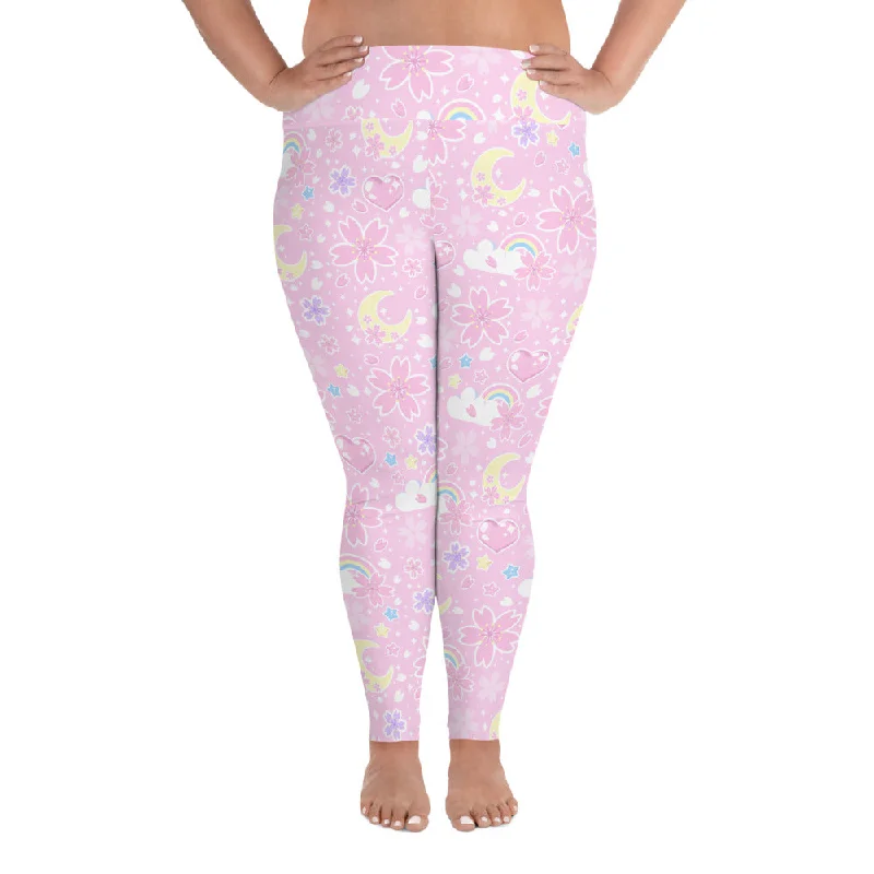 Cherry Blossom Dreams Pink Plus Size Leggings Cozy Ribbed Leggings