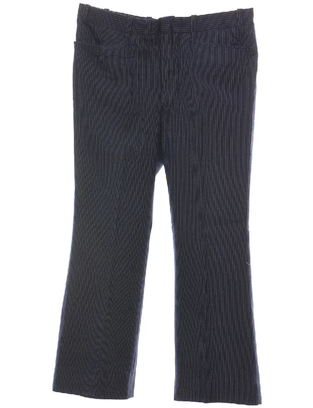 Pinstriped Navy & White Casual Trousers - W35 L28 Trousers Travel Practical