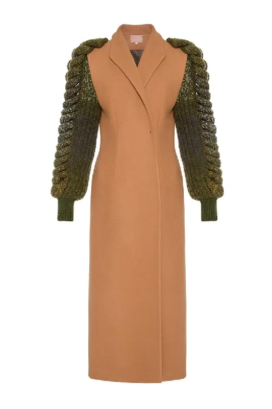 SOFT WOOL CAMEL PLAITED COAT Blazer Duffle Coat Pea Coat