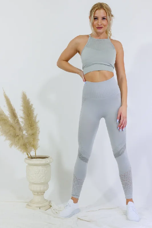 Legging and High Neck Top Set - Gray Stylish Faux Leather Leggings