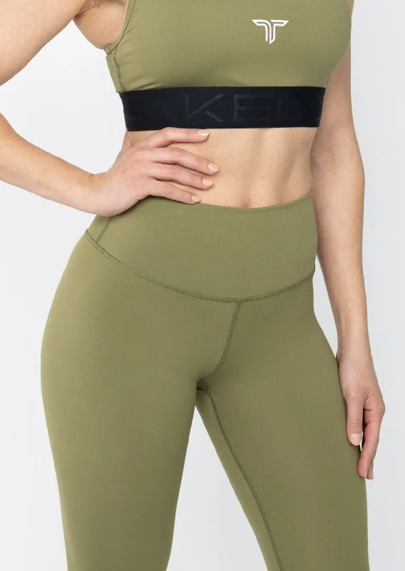 High Waist Power Tech Legging Army Green Fashionable Full-Length Active Leggings