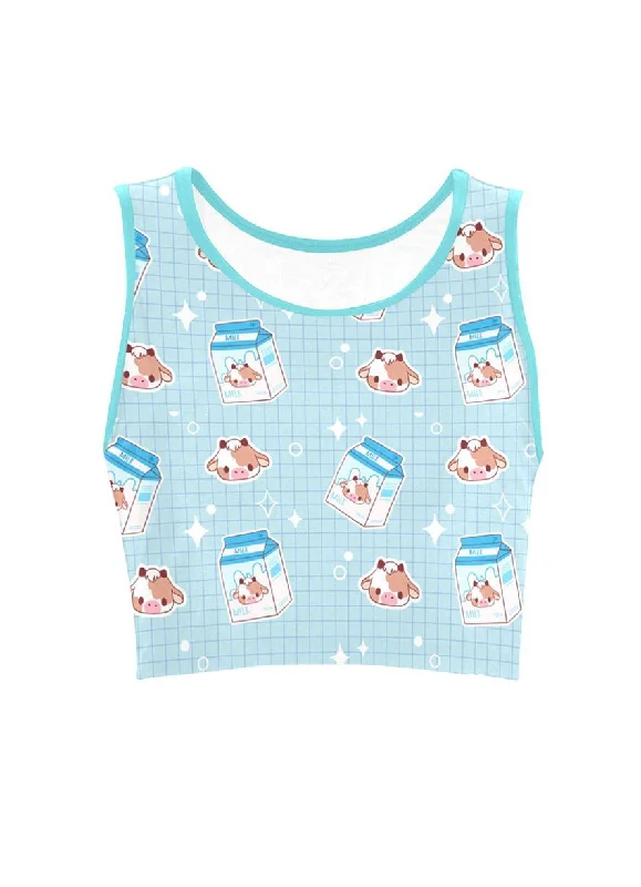 Kawaii Milk Cow Print Aesthetic Crop Top Anti-Pilling Machine Wash Handmade