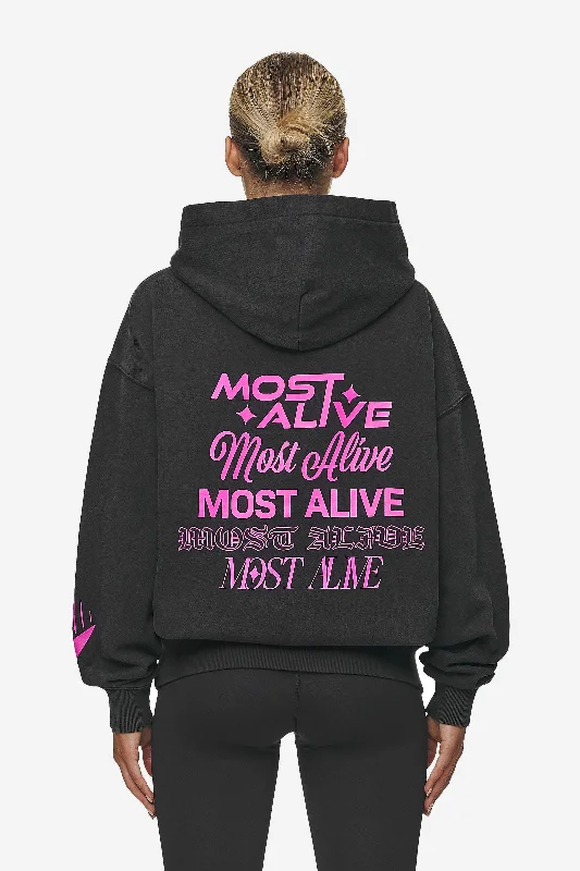 Mei Oversized Hoodie Vintage Black Hoodie with Print Artistic Unique