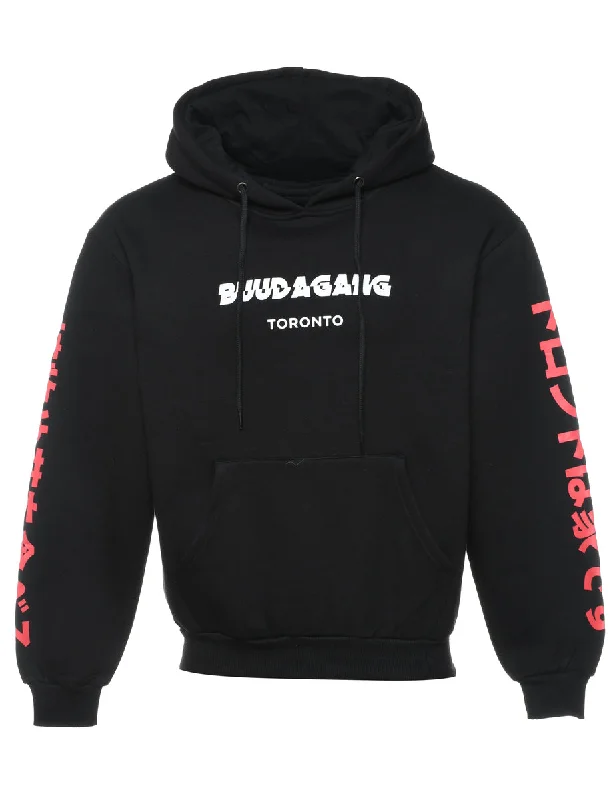 Black,Red & White Printed Hoodie - S Hoodie with Back Slit Movement Comfort