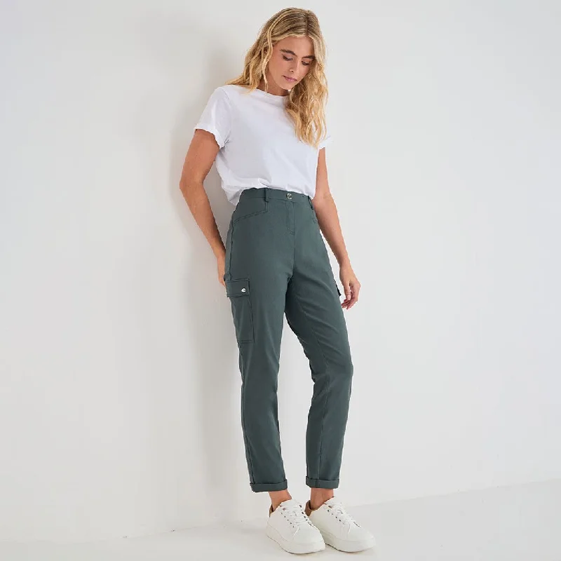 Ladies Khaki Combat Bengaline Trouser Trousers Bootcut Casual