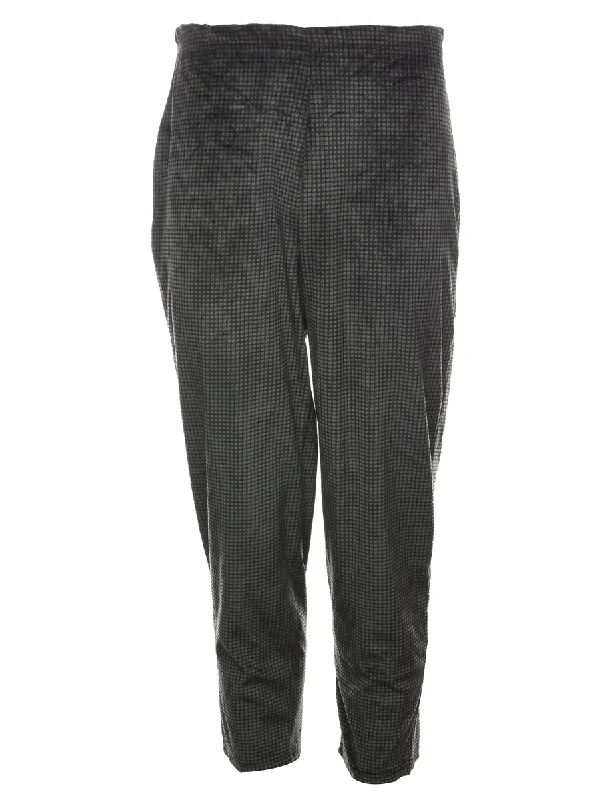 Dogtooth Design Black & Green Velour Trousers - W24 L27 Trousers Business Professional
