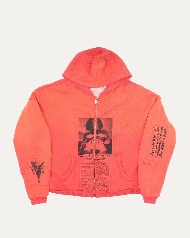 Anti-Process Thermal Lined Zip Hoodie Hoodie with Puffed Sleeves Voluminous Trendy