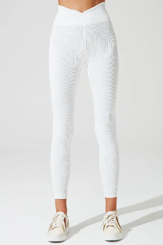 V Waist Ribbed Legging - White Comfortable Leggings with Pockets