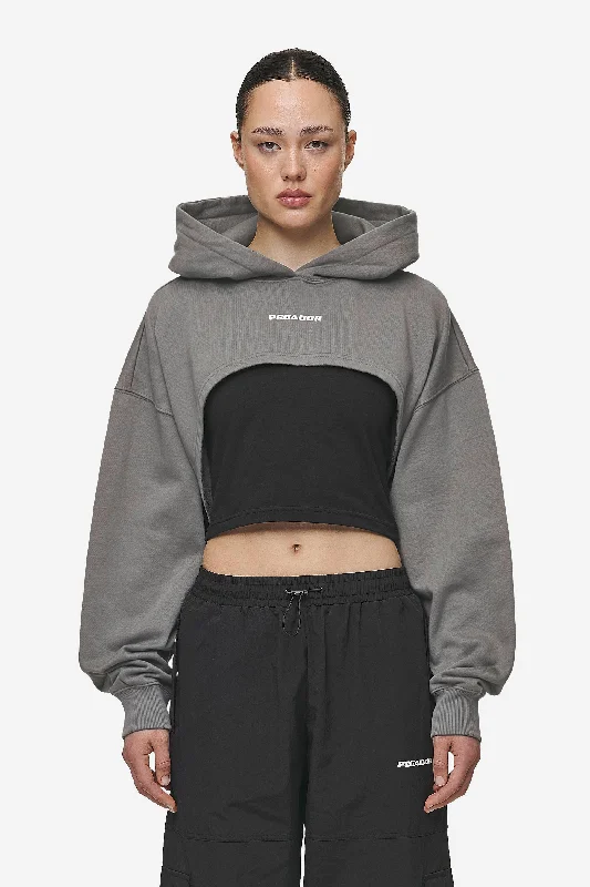 Mina Super Cropped Hoodie Washed Deep Grey Hoodie with Patch Decorative Personalized Mina Super Cropped Hoodie Washed Deep Grey Hoodie with Patch Decorative Personalized