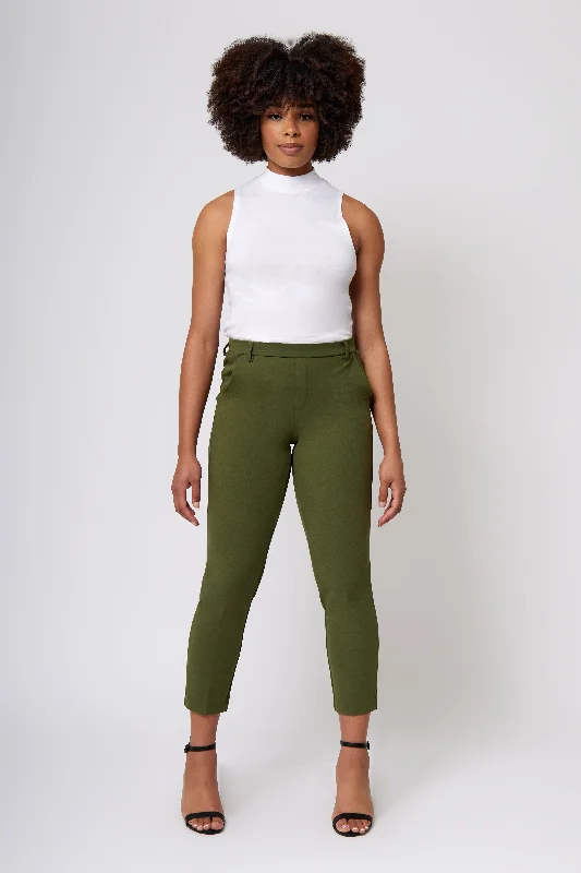 Pull-on Crop Knit Crepe Trousers Cropped Trousers Casual Linen
