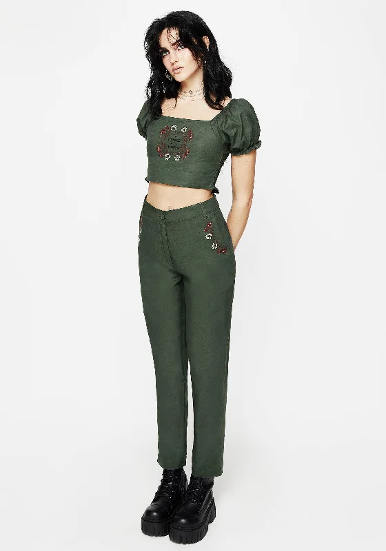 Whisper Embroidered Linen-Blend Tapered Trousers Trousers Leather Faux