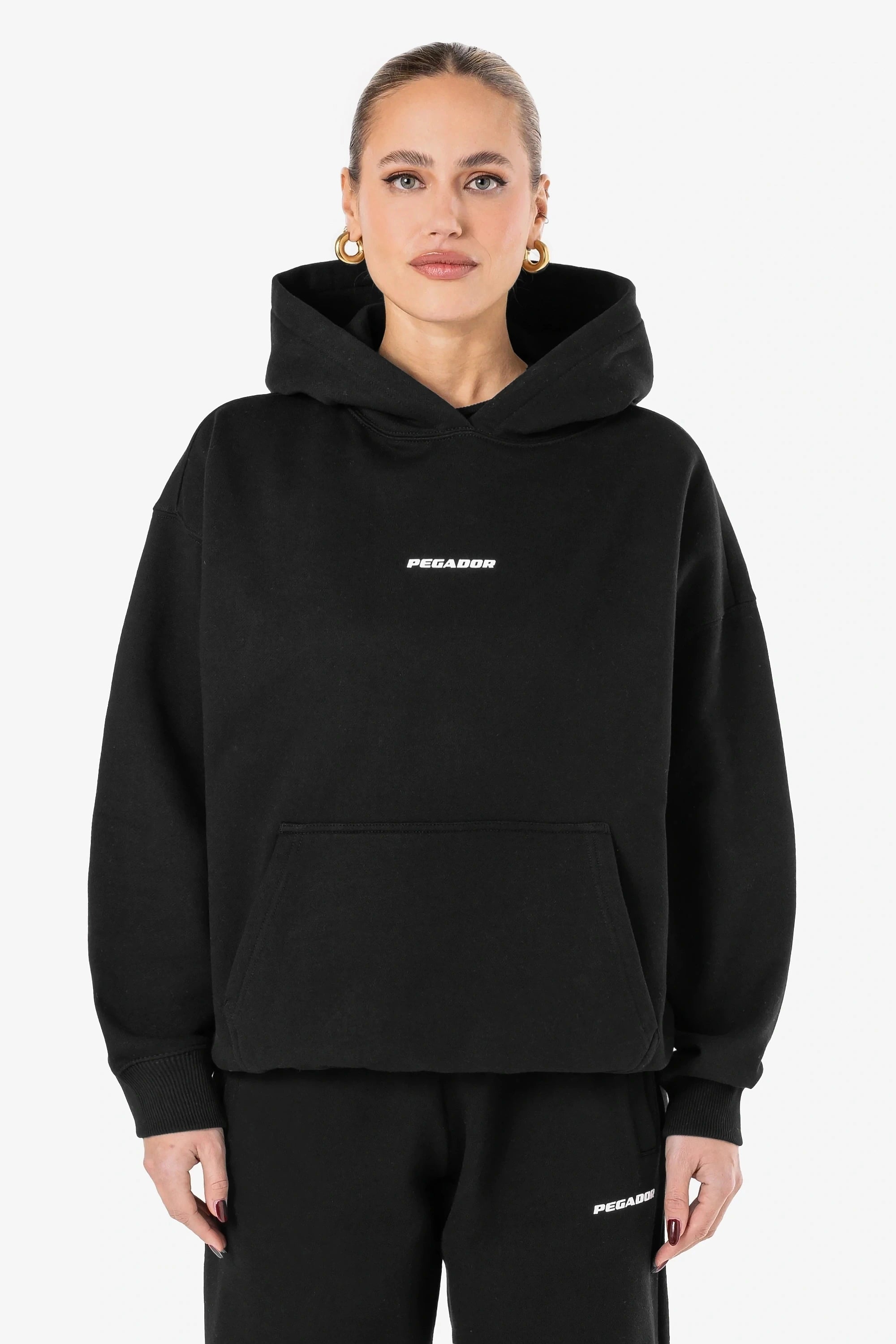 Clarita Logo Oversized Hoodie Black White Gum Hoodie with Cropped Fit Short Trendy