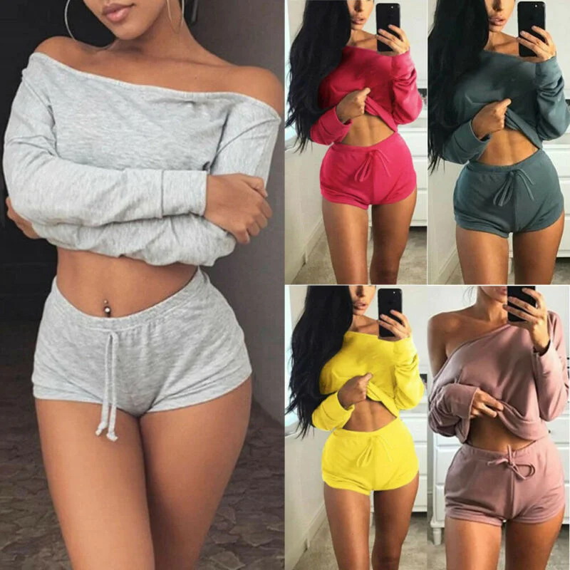 Off Shoulder Crop Top & Shorts Machine Wash Dry Clean Hand Wash
