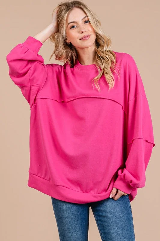 Hazel Blues® |  Ces Femme Exposed Seam Long Sleeve Sweatshirt Hoodie with Earth Tones Natural Calm