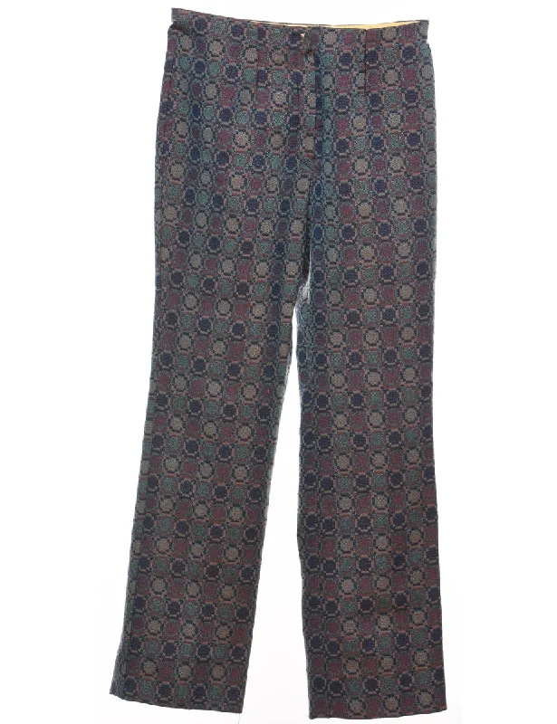Geometric Pattern Vintage Blue & Purple Trousers - W28 L30 Trousers Floral Bohemian