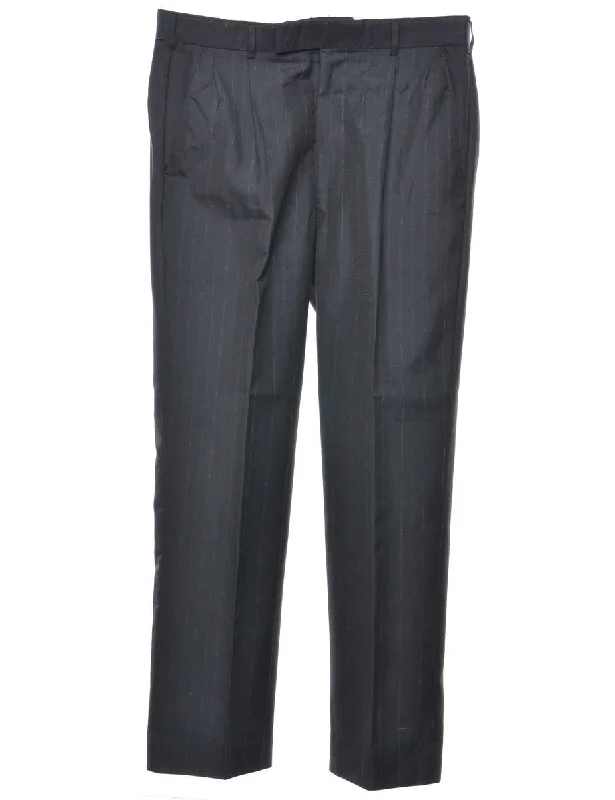 Navy Striped Trousers - W34 L29 Trousers Yoga Stretchy